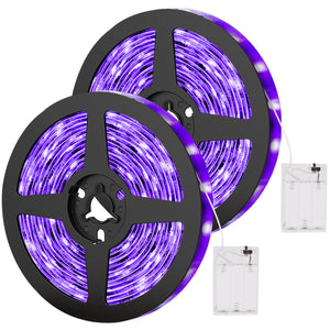 Waygor UV LED Strip Lights - 2 Pack Battery Operated LED Black Light Strip Kit with 6.6FT Ultraviolet IP65 Waterproof Super Bright LED Strip Lights, Battery Case by Waygor