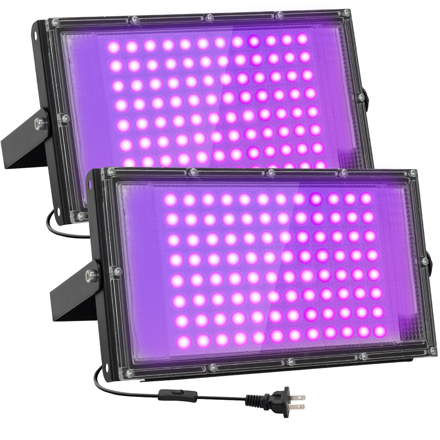 Waygor 100W LED Black Lights for Glow Party - Waygor IP65 Waterproof UV Blacklight Floodlight 395nm Black Light Spotlight Purple Black light Flood Light Fluorescent UV Light Lamp for Halloween Decor (2 Pack)