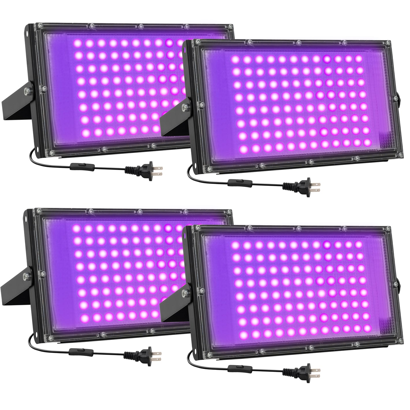 Waygor 100W LED Black Lights for Glow Party - Waygor IP65 Waterproof UV Blacklight Floodlight 395nm Black Light Spotlight Purple Black light Flood Light Fluorescent UV Light Lamp for Halloween Decor (4 Pack)