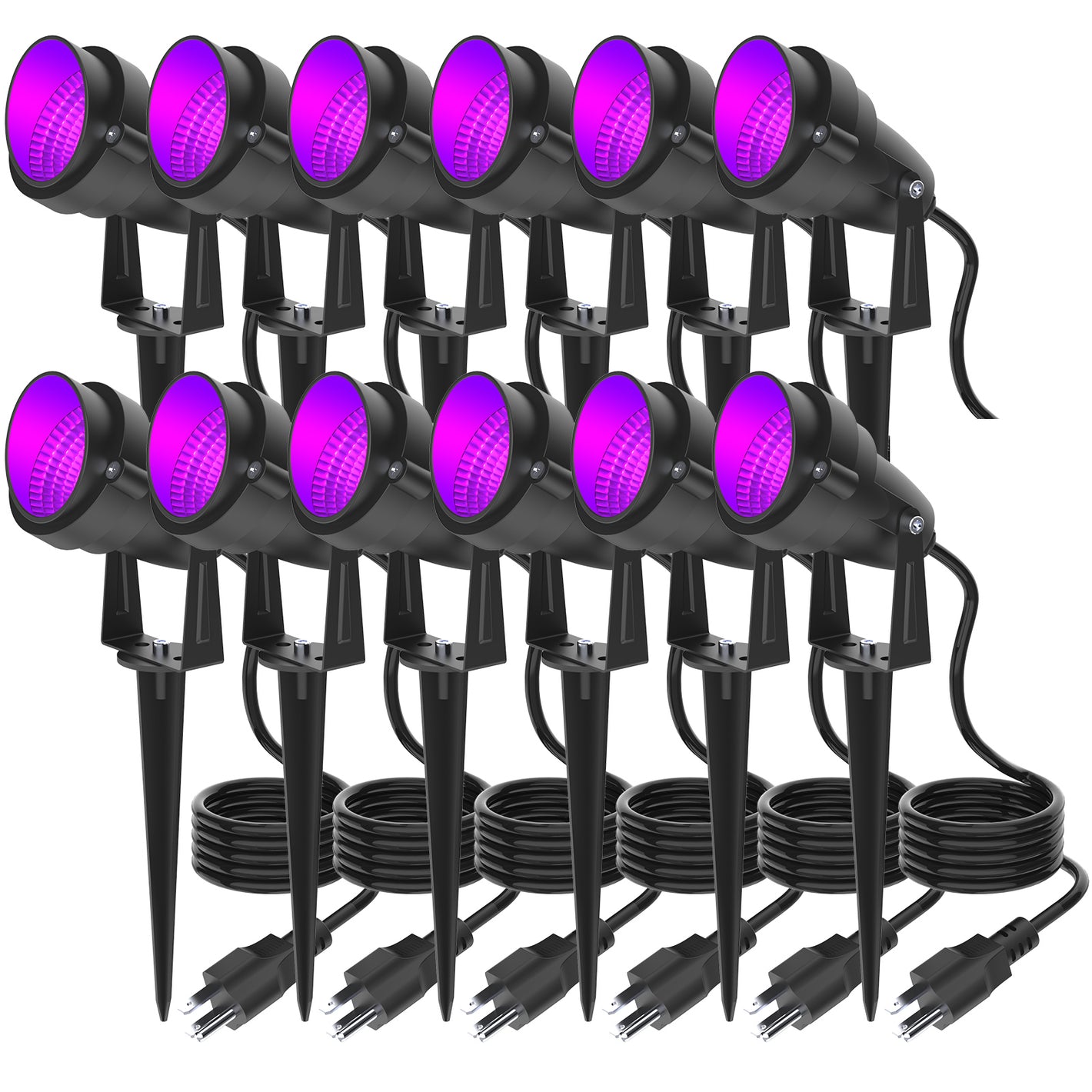 Waygor 12W LED Black Lights High Power, Black Light Landscape Lighting Waterproof IP66 385nm to 405nm Blacklight Outdoor LED UV Spotlights with Plug for Glow Party, Halloween, Christmas (12 Pack)