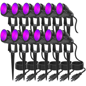 Waygor 12W LED Black Lights High Power, Black Light Landscape Lighting Waterproof IP66 385nm to 405nm Blacklight Outdoor LED UV Spotlights with Plug for Glow Party, Halloween, Christmas (12 Pack)