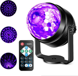 Waygor 6W UV Black Light with Disco Ball Effect – Sound Activated Strobe Light with Remote Control, Ideal for Glow Parties, Halloween, Christmas, Birthdays & Home Decorations – 1 Pack