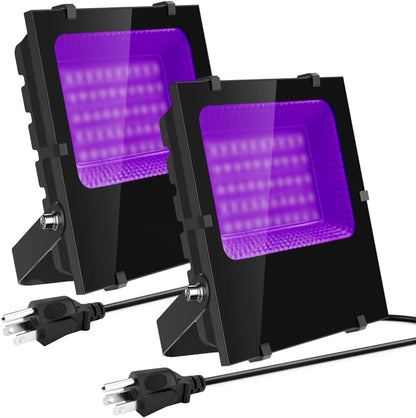 Waygor 200W LED Black Lights Outdoor, High Power Black Light Flood Lights Waterproof IP66 Blacklight Flood Light 395nm Plug in Black Light Spotlight for Glow Party Large Space, Halloween (2 Pack)