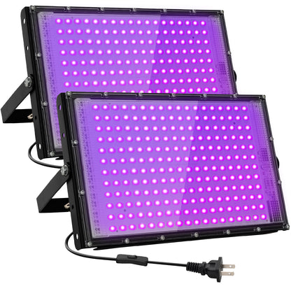 Waygor 200W LED Black Lights for Glow Party - Waygor IP65 Waterproof UV Blacklight Floodlight 395nm Black Light Spotlight Purple Black light Flood Light Fluorescent UV Light Lamp for Halloween Decor (2 Pack)