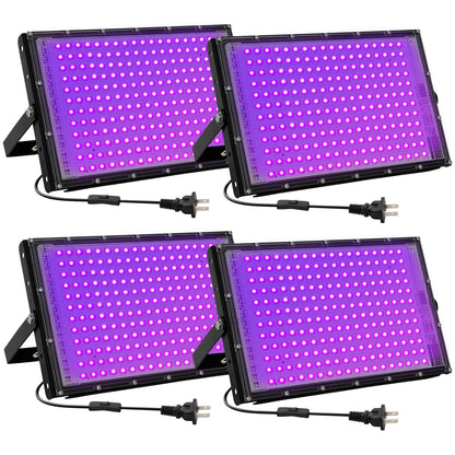 Waygor 200W LED Black Lights for Glow Party - Waygor IP65 Waterproof UV Blacklight Floodlight 395nm Black Light Spotlight Purple Black light Flood Light Fluorescent UV Light Lamp for Halloween Decor (4 Pack)