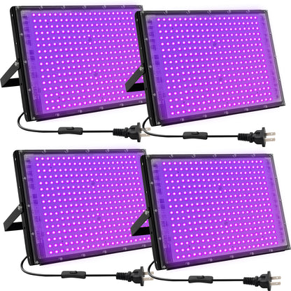 Waygor 300W LED Black Lights for Glow Party - Waygor IP65 Waterproof UV Blacklight Floodlight 395nm Black Light Spotlight Purple Black light Flood Light Fluorescent UV Light Lamp for Halloween Decor (4 Pack)