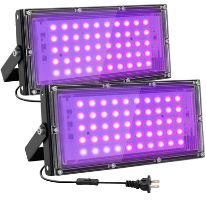 Waygor 50W LED Black Lights for Glow Party - Waygor IP65 Waterproof UV Blacklight Floodlight 395nm Black Light Spotlight Purple Black light Flood Light Fluorescent UV Light Lamp for Halloween Decor (2 Pack)