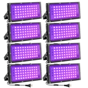 50W LED Black Lights for Glow Party - Waygor IP65 Waterproof UV Blacklight Floodlight Black Light Spotlight Purple Black light Flood Light Fluorescent UV Light Lamp for Halloween Decor (8 Pack)