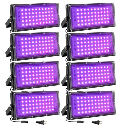 50W LED Black Lights for Glow Party - Waygor IP65 Waterproof UV Blacklight Floodlight Black Light Spotlight Purple Black light Flood Light Fluorescent UV Light Lamp for Halloween Decor (8 Pack)