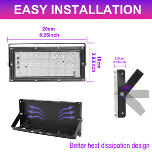 50W LED Black Lights for Glow Party - Waygor IP65 Waterproof UV Blacklight Floodlight Black Light Spotlight Purple Black light Flood Light Fluorescent UV Light Lamp for Halloween Decor (8 Pack)