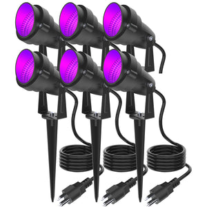 Waygor 12W LED Black Lights High Power, Black Light Landscape Lighting Waterproof IP66 385nm to 405nm Blacklight Outdoor LED UV Spotlights with Plug for Glow Party, Halloween, Christmas (6 Pack)