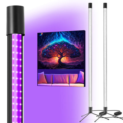 Waygor 72W Black Light Bar - Upgraded 4ft Blacklight Bar 395nm to 405nm LED Black Lights Premium Floor Stand UV Light Bar with 6ft Cord, Plug , Switch for Glow Party, Halloween (2 Pack)