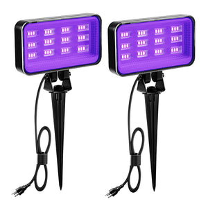 30W Black Light Spotlight Outdoor - Waygor High Power LED Outdoor Black Light Spot Light IP66 Waterproof Blacklight Spotlight 395nm Blacklight Spot Lights with Plug for Glow Party, Halloween (2 Pack)