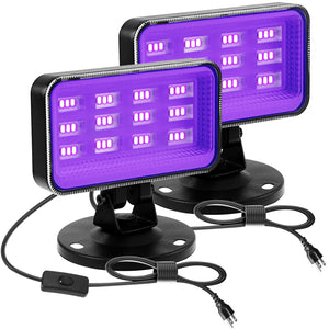 Waygor 30W Black Light Spotlight - High Power LED Outdoor Black Light Spot Light Plug in IP66 Waterproof Blacklight Spotlight 395nm Blacklight Spot Lights for Glow Party, Halloween (2 Pack)
