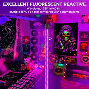 Waygor 72W Black Light Bar - Upgraded 4ft Blacklight Bar 395nm to 405nm LED Black Lights Premium Floor Stand UV Light Bar with 6ft Cord, Plug , Switch for Glow Party, Halloween (1 Pack)